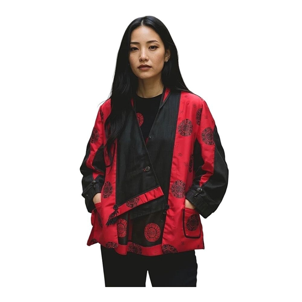 Unique Vintage Women's Asian Style Jacket Red and Black Tangzhuang Kimono Jacket